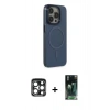 MARSİLYAN™- iPhone 15 Pro Max Kılıf Eksen Işık Prime - Siyah 360 Mat Full Body Arka Koruyucu + PVD Metal Kamera Lens - LT