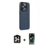MARSİLYAN™- iPhone 15 Pro Max Kılıf Eksen Işık Prime - Siyah 360 Mat Full Body Arka Koruyucu + PVD Metal Kamera Lens - TU