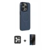 MARSİLYAN™- iPhone 15 Pro Max Kılıf Eksen Işık Prime - Siyah 3D Antistatik Hayalet Cam Ekran Koruyucu + Gri PVD Metal Kamera Lens
