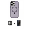 MARSİLYAN™- iPhone 15 Pro Max Kılıf Eksen Işık Prime - Siyah 3D Antistatik Hayalet Cam Ekran Koruyucu + Gri PVD Metal Kamera Lens
