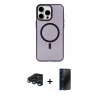 MARSİLYAN™- iPhone 15 Pro Max Kılıf Eksen Işık Prime - Siyah 3D Antistatik Hayalet Cam Ekran Koruyucu + Raze Metal Kamera Lens - LT