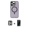 MARSİLYAN™- iPhone 15 Pro Max Kılıf Eksen Işık Prime - Siyah 3D Antistatik Hayalet Cam Ekran Koruyucu + PVD Metal Kamera Lens - LT