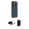 MARSİLYAN™- iPhone 15 Pro Max Kılıf Eksen Işık Prime - Siyah 3D Antistatik Hayalet Cam Ekran Koruyucu + Raze Metal Kamera Lens - LT