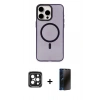 MARSİLYAN™- iPhone 15 Pro Max Kılıf Eksen Işık Prime - Siyah 3D Antistatik Hayalet Cam Ekran Koruyucu + PVD Metal Kamera Lens - SH