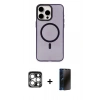 MARSİLYAN™- iPhone 15 Pro Max Kılıf Eksen Işık Prime - Siyah 3D Antistatik Hayalet Cam Ekran Koruyucu + PVD Metal Kamera Lens - GS