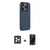 MARSİLYAN™- iPhone 15 Pro Max Kılıf Eksen Işık Prime - Siyah 3D Antistatik Hayalet Cam Ekran Koruyucu + PVD Metal Kamera Lens - SH