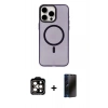 MARSİLYAN™- iPhone 15 Pro Max Kılıf Eksen Işık Prime - Siyah 3D Antistatik Hayalet Cam Ekran Koruyucu + PVD Metal Kamera Lens - TU