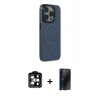 MARSİLYAN™- iPhone 15 Pro Max Kılıf Eksen Işık Prime - Siyah 3D Antistatik Hayalet Cam Ekran Koruyucu + PVD Metal Kamera Lens - TU