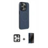 MARSİLYAN™- iPhone 15 Pro Max Kılıf Eksen Işık Prime - Siyah 3D Antistatik Hayalet Cam Ekran Koruyucu + PVD Metal Kamera Lens - GS