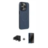 MARSİLYAN™- iPhone 15 Pro Max Kılıf Eksen Işık Prime - Siyah 3D Antistatik Hayalet Cam Ekran Koruyucu + Raze Metal Kamera Lens - SH