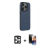 MARSİLYAN™- iPhone 15 Pro Max Kılıf Eksen Işık Prime - Siyah 3D Antistatik Mat Seramik Nano Ekran Koruyucu + PVD Metal Kamera Lens - LT