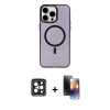 MARSİLYAN™- iPhone 15 Pro Max Kılıf Eksen Işık Prime - Siyah 3D Antistatik Mat Seramik Nano Ekran Koruyucu + PVD Metal Kamera Lens - SH