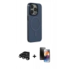MARSİLYAN™- iPhone 15 Pro Max Kılıf Eksen Işık Prime - Siyah 3D Antistatik Mat Seramik Nano Ekran Koruyucu + Raze Metal Kamera Lens - TMGI