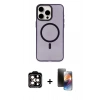 MARSİLYAN™- iPhone 15 Pro Max Kılıf Eksen Işık Prime - Siyah 3D Antistatik Mat Seramik Nano Ekran Koruyucu + PVD Metal Kamera Lens - TU