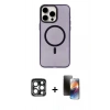 MARSİLYAN™- iPhone 15 Pro Max Kılıf Eksen Işık Prime - Siyah 3D Antistatik Mat Seramik Nano Ekran Koruyucu + PVD Metal Kamera Lens - LT