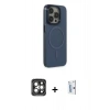 MARSİLYAN™- iPhone 15 Pro Max Kılıf Eksen Işık Prime - Siyah Bilvis 0.18mm Plus Cam Ekran Koruyucu + Gri PVD Metal Kamera Lens