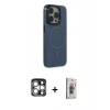 MARSİLYAN™- iPhone 15 Pro Max Kılıf Eksen Işık Prime - Siyah Bilvis 3D Cam Ekran Koruyucu + PVD Metal Kamera Lens - GS