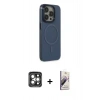 MARSİLYAN™- iPhone 15 Pro Max Kılıf Eksen Işık Prime - Siyah Bilvis 3D Mat Cam Ekran Koruyucu + PVD Metal Kamera Lens - GI