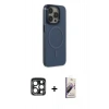 MARSİLYAN™- iPhone 15 Pro Max Kılıf Eksen Işık Prime - Siyah Bilvis 3D Mat Cam Ekran Koruyucu + PVD Metal Kamera Lens - LT