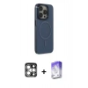 MARSİLYAN™- iPhone 15 Pro Max Kılıf Eksen Işık Prime - Siyah Bilvis 5in1 3D Magic Cam Ekran Koruyucu + PVD Metal Kamera Lens - GS