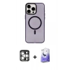 MARSİLYAN™- iPhone 15 Pro Max Kılıf Eksen Işık Prime - Siyah Bilvis 5in1 5D Magic Hayalet Cam Ekran Koruyucu + PVD Metal Kamera Lens - GS