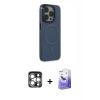 MARSİLYAN™- iPhone 15 Pro Max Kılıf Eksen Işık Prime - Siyah Bilvis 5in1 5D Magic Hayalet Cam Ekran Koruyucu + PVD Metal Kamera Lens - GS