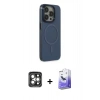 MARSİLYAN™- iPhone 15 Pro Max Kılıf Eksen Işık Prime - Siyah Bilvis 5in1 5D Magic Hayalet Cam Ekran Koruyucu + PVD Metal Kamera Lens - GI