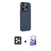 MARSİLYAN™- iPhone 15 Pro Max Kılıf Eksen Işık Prime - Siyah Bilvis 5in1 5D Magic Hayalet Cam Ekran Koruyucu + Siyah PVD Metal Kamera Lens