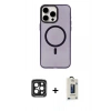 MARSİLYAN™- iPhone 15 Pro Max Kılıf Eksen Işık Prime - Siyah Bilvis Hayalet Cam Ekran Koruyucu + PVD Metal Kamera Lens - SH