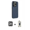 MARSİLYAN™- iPhone 15 Pro Max Kılıf Eksen Işık Prime - Siyah Bilvis Hayalet Cam Ekran Koruyucu + PVD Metal Kamera Lens - SH