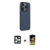 MARSİLYAN™- iPhone 15 Pro Max Kılıf Eksen Işık Prime - Siyah Buffer Cam Ekran Koruyucu + PVD Metal Kamera Lens - LT
