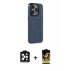 MARSİLYAN™- iPhone 15 Pro Max Kılıf Eksen Işık Prime - Siyah Buffer Cam Ekran Koruyucu + PVD Metal Kamera Lens - TU