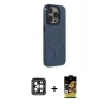MARSİLYAN™- iPhone 15 Pro Max Kılıf Eksen Işık Prime - Siyah Buffer Cam Ekran Koruyucu + PVD Metal Kamera Lens - GI