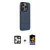 MARSİLYAN™- iPhone 15 Pro Max Kılıf Eksen Işık Prime - Siyah Buffer Hayalet Cam Ekran Koruyucu + PVD Metal Kamera Lens - GS