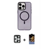 MARSİLYAN™- iPhone 15 Pro Max Kılıf Eksen Işık Prime - Siyah Buffer Hayalet Cam Ekran Koruyucu + PVD Metal Kamera Lens - LT