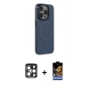MARSİLYAN™- iPhone 15 Pro Max Kılıf Eksen Işık Prime - Siyah Buffer Hayalet Cam Ekran Koruyucu + PVD Metal Kamera Lens - LT