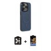 MARSİLYAN™- iPhone 15 Pro Max Kılıf Eksen Işık Prime - Siyah Buffer Hayalet Cam Ekran Koruyucu + Turuncu PVD Metal Kamera Lens