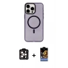 MARSİLYAN™- iPhone 15 Pro Max Kılıf Eksen Işık Prime - Siyah Buffer Hayalet Cam Ekran Koruyucu + Turuncu PVD Metal Kamera Lens