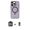 MARSİLYAN™- iPhone 15 Pro Max Kılıf Eksen Işık Prime - Siyah Joko Magic 5D Hayalet Cam + Turuncu PVD Metal Kamera Lens