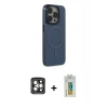 MARSİLYAN™- iPhone 15 Pro Max Kılıf Eksen Işık Prime - Siyah Polymer Nano Ekran Koruyucu + Gri PVD Metal Kamera Lens