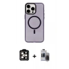 MARSİLYAN™- iPhone 15 Pro Max Kılıf Eksen Işık Prime - Siyah Vanessa Magic Hayalet Cam + PVD Metal Kamera Lens - TU