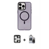 MARSİLYAN™- iPhone 15 Pro Max Kılıf Eksen Işık Prime - Siyah Vanessa Magic Hayalet Cam + PVD Metal Kamera Lens - GS