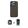 MARSİLYAN™- iPhone 15 Pro Max Kılıf Eksen Işık - Şeffaf 360 Full Body Arka Koruyucu + Turuncu PVD Metal Kamera Lens