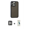 MARSİLYAN™- iPhone 15 Pro Max Kılıf Eksen Işık - Şeffaf Pasifik Cam Ekran Koruyucu + PVD Metal Kamera Lens - GI