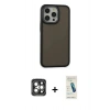 MARSİLYAN™- iPhone 15 Pro Max Kılıf Eksen Işık - Şeffaf Pasifik Cam Ekran Koruyucu + PVD Metal Kamera Lens - GI
