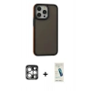 MARSİLYAN™- iPhone 15 Pro Max Kılıf Eksen Işık - Şeffaf Pasifik Cam Ekran Koruyucu + PVD Metal Kamera Lens - GS