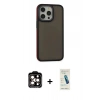 MARSİLYAN™- iPhone 15 Pro Max Kılıf Eksen Işık - Şeffaf Pasifik Cam Ekran Koruyucu + Turuncu PVD Metal Kamera Lens