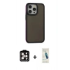 MARSİLYAN™- iPhone 15 Pro Max Kılıf Eksen Işık - Şeffaf Pasifik Cam Ekran Koruyucu + Turuncu PVD Metal Kamera Lens