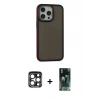 MARSİLYAN™- iPhone 15 Pro Max Kılıf Eksen Işık - Siyah 360 Mat Full Body Arka Koruyucu + PVD Metal Kamera Lens - LT