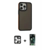 MARSİLYAN™- iPhone 15 Pro Max Kılıf Eksen Işık - Siyah 360 Mat Full Body Arka Koruyucu + PVD Metal Kamera Lens - GS